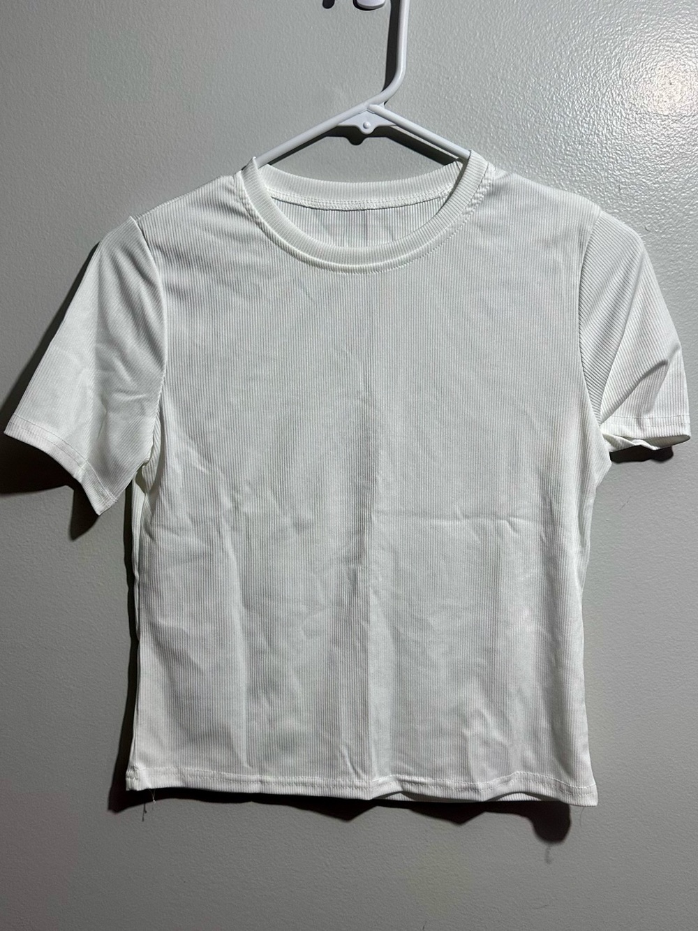 Classic White Ribbed Crewneck Crop Top Size S (1485)